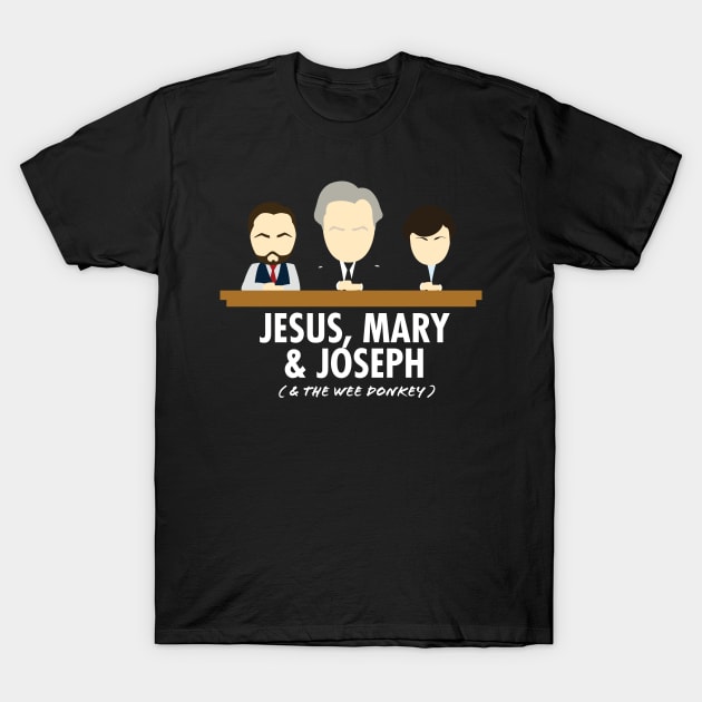 Jesus, Mary, Joseph & the Wee Donkey T-Shirt by NerdShizzle